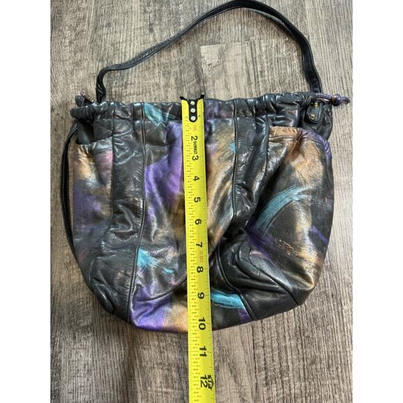 Vintage 1980s FANCY NANCY Painted Abstract Crossbody Purse Graffiti Artsy Black - Picture 7 of 12